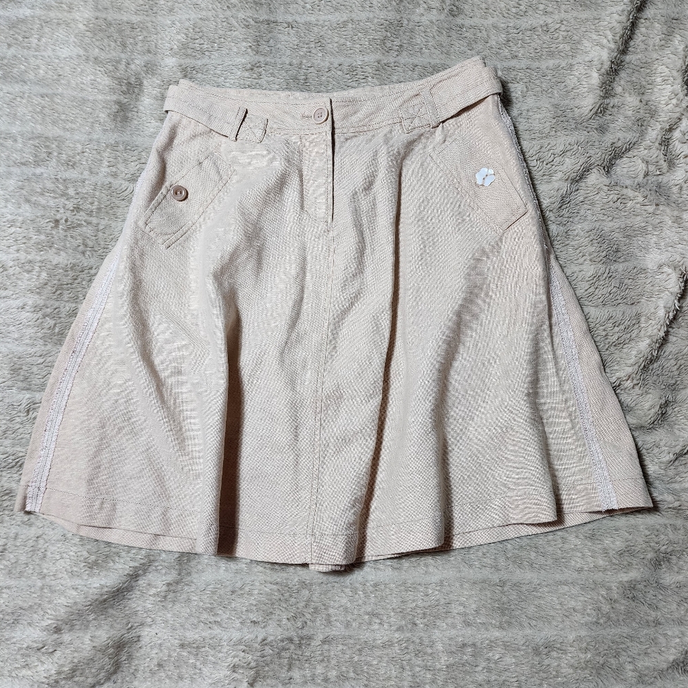 Twist Linen Cotton Blend Natural Color Knee Length Skirt 38 EUR = 6 / 8 US